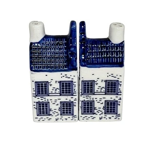 Delfts Blue Holland Hand Painted Houses Salt Pepper Shakers Cobalt Blue Vtg Read - Picture 1 of 12