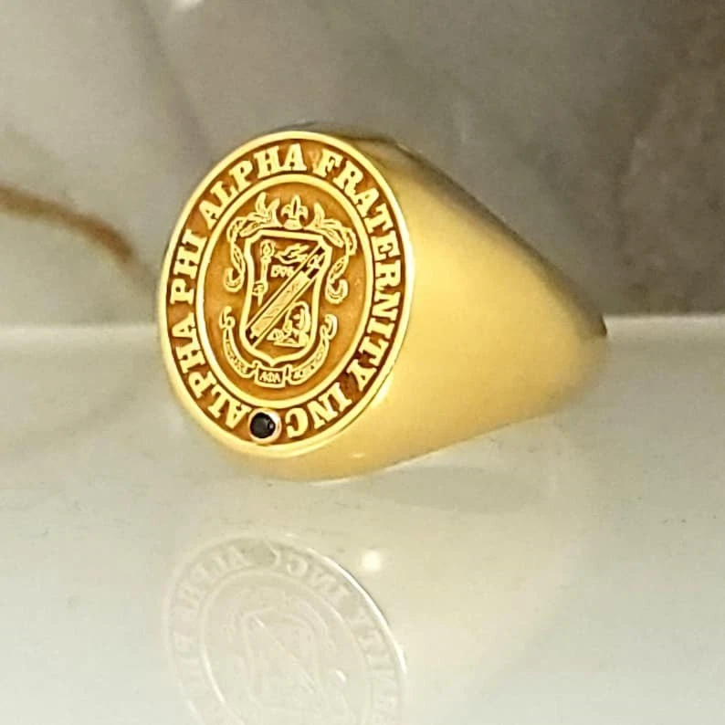 Anillo Alpha Phi Alpha Personalizado Fraternidad Chapado en Oro Sello Anillo Regalo Foto 1 de 4