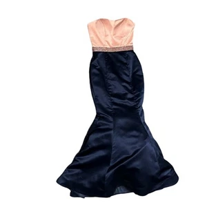 Sherri Hill Pink, Navy Empire Waist Strapless Mermaid Fishtail Full Length Gown - Picture 1 of 19