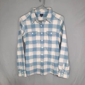 Patagonia Fjord Flannel Womens Size 2 Shirt Blue Plaid Button Up Organic Cotton - Picture 1 of 8