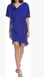 NEU Trina Turk Islet Kleid XS Blau Wasserfallausschnitt Kurzarm Mini Relaxed Fit Hi Lo - Bild 1 von 14