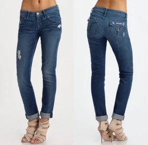 Hudson Bacara Straight Crop Cuffed Jeans Size 32 LABK Wash Distressed Stretch - Picture 1 of 12