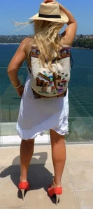 VINTAGE 1980s Handmade Embroidered Peruvian Folk Woollen Backpack - Picture 1 of 5