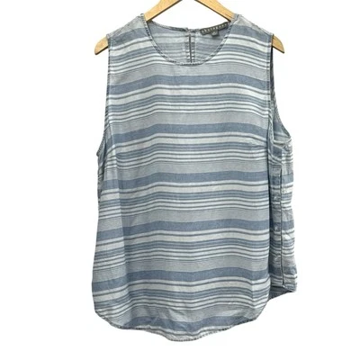 Camiseta sin mangas Sharagano para mujer cambray a rayas con botones laterales lyocell XL azul playa Foto 1 de 4