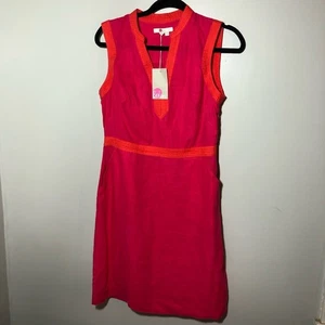 Boden abito donna 6 tasche rosa caldo arancione bordo lino senza maniche scollo a V NUOVO - Foto 1 di 10