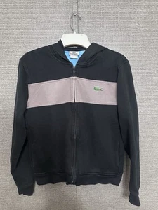 Lacoste Hoodie Mens Medium Black Gray Cotton Fleece Full Zip Sweatshirt - Picture 1 of 3