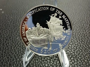 Liberia $20 Silver Proof 2000 Mayflower Compact - Picture 1 of 6
