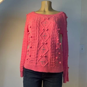 Boston Proper, Pink Embellished Cable Pullover Sweater Size XS - Picture 1 of 8