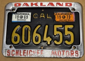 RARE “SCHLEICHER MOTORS” (OAKLAND CA) MOTORCYCLE LICENSE PLATE FRAME frame only - Picture 1 of 7
