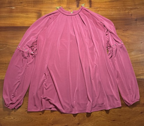 Camicetta Michael Kors donna rosso vino spalle fredde manica lunga collo catena tg XL