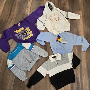 Kinder Jungen Vintage Rundhals Hoodie Sweatshirt Paket blau grau weiß USA 80er 90er - Bild 1 von 16