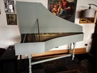 Single manual Flemish harpsichord. blue with turned trestle stand