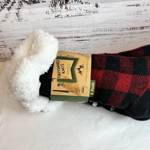 ¡Nuevo! Calcetines de salón Treehouse Knits Sherpa forrados 9-11 rojo búfalo a cuadros puntos negros - Imagen 1 de 8