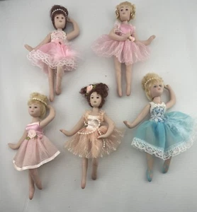 Vintage Porcelain Ballerina Doll Lot Of 5 Dancing Tutus Movable - Picture 1 of 11