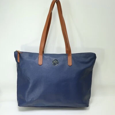 Joy Mangano Leather Tote Handbag L Blue Pebble Shopper Shoulder Market Bag Lined - Image 1 of 4