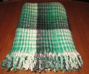 VTG Wool Blanket Cowboy Throw Thick Reversible Plaid Fringe 66"x76” Country - Picture 1 of 15