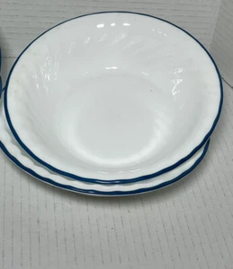Corelle Soup Cereal Bowls Blue Velvet Rose Swirl BlueLineRim 7” 2qtyRound White - Picture 1 of 6