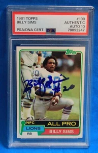 1981 TOPPS # 100 BILLY SIMS RC PSA AUTHENTIC # 78892247  PSA/DNA CERT AUTO 10 - Picture 1 of 2