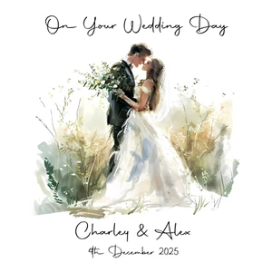 personalised wedding day card congratulations on your wedding couples watercolor - Picture 1 of 2