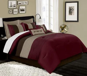 Chezmoi Collection Loft 8-Piece Luxury Striped Comforter Set (Queen, Burgundy... - Picture 1 of 7