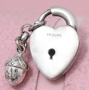 Antique Victorian Padlock Heart Miniature Acorn Sterling Silver Charm Pendant - Picture 1 of 6