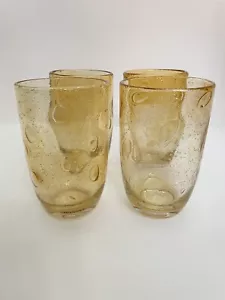 Pale Amber Recycled Bubble Glass Tumblers Set of 4 Vintage Luminescent EUC - Picture 1 of 12