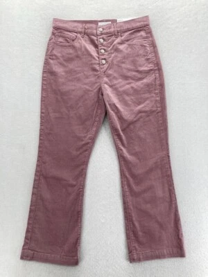 Calça LOFT Feminina 29 The Kick Crop Macia Rosa Veludo Tecido Elástico Botão Mosca - Imagem 1 de 4