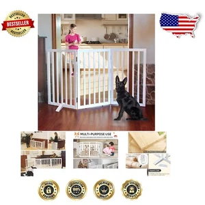 Expandable Wooden Dog Gate - 3 Panels, Freestanding 32" Height Indoor Barrier - Picture 1 of 10