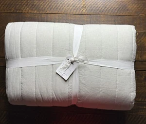 Pottery Barn European Channel Stitch Flax Linen Quilt Queen Eucalyptus NEW - Picture 1 of 3