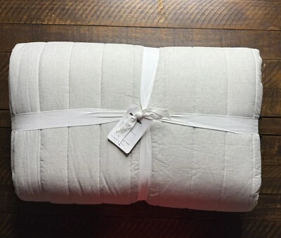 Pottery Barn European Channel Stitch Flax Linen Quilt Queen Eucalyptus NEW - Image 1 of 3