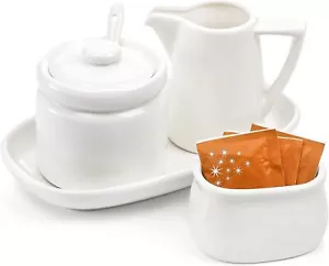 ZENFUN Set of 4 Porcelain Creamer and Sugar with Saucer, Bowl with... - Picture 1 of 6