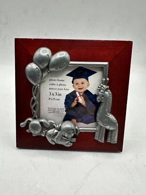 InterCraft~Moldura para Fotos 3"x3"~ Madeira e Prata~Formatura para Recém-nascido-Jardim de Infância - Imagem 1 de 4