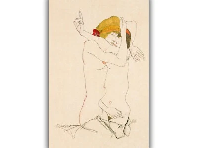 Zwei Frauen umarmen von Egon Schiele (1913) Giclée-Leinwanddruck; mehrere Größen - Bild 1 von 4