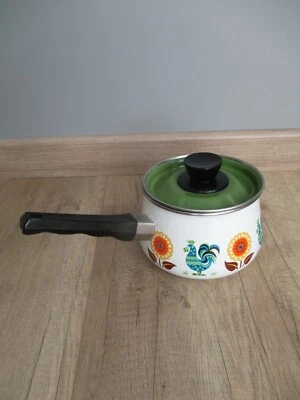Casserole et son couvercle vert Vintage  Décor Floral  Coq  Design 1970  - Image 1 of 4