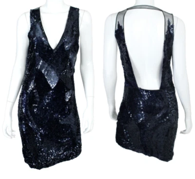 BARBARA BUI $4,315 NWT RUNWAY Blue Sequin Backless Cocktail Mini Dress 40 - Image 1 of 4