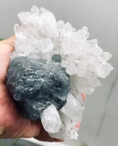 FLUORITE BIG DEEP GREEN CRYSTAL on QUARTZ from PERU..............HUAYLLAPON MINE - Picture 1 of 13
