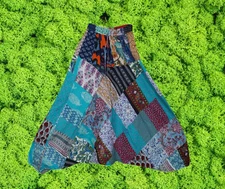 Boho Hippie Summer Cotton Harem Pants, Blue Patchwork Alladin Baggy Pants S/M/L
