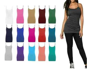 Damas Chaleco Largo Top Cami Tirantes Elastizado Liso Chaleco Camiseta Camisola Talla 8-26 - Imagen 1 de 19