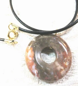 "Collar de cordón de cuero donut de piedra marrón moteado med de jaspe de 1 1/4" ¡NUEVO! #102 - Imagen 1 de 3