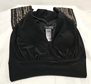 Bisou Bisou Black Dress Size 14 Sleeveless, Shoulder Bling, Pockets, Deep V Neck - Picture 1 of 7
