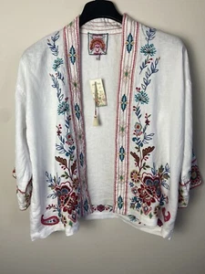 Johnny Was Damen bestickt 100 % Leinen Sicilia Kimono Jacke klein - Bild 1 von 4