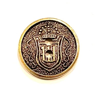 6pcs Gold Round Metal 2 Hole Buttons 18.5mm Calligraphic Crown Coat Of Arms - Image 1 of 4