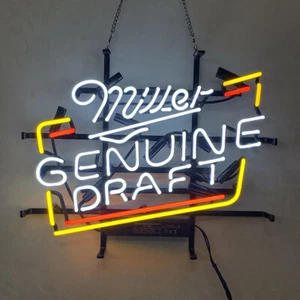 Miller Genuine Draft Real Glass Neon Light Sign Bistro Pub Wall Hanging 17"x14" - Picture 1 of 2