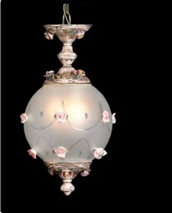 Capodimonte Ceiling Globe Fixture w/2 Lights Brown & Gold 19x10", Made in Italy - Picture 1 of 1