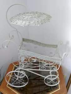 Antique Vintage VICTORIAN BABY DOLL CARRIAGE Buggy Stroller METAL WICKER CANOPY - Picture 1 of 11