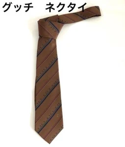 Gucci Brown Tie Silk Men Stripe Logo Italy Tags 114023 - Picture 1 of 3