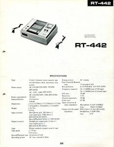 GRABADORA/REPRODUCTOR DE CASETE ESTÉREO MANUAL DE SERVICIO AFILADO MODELO RT-442 DE COLECCIÓN - Imagen 1 de 2
