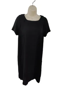 WOMENS M&S COLLECTION SIZE UK 12 BLACK SHORT SLEEVED STRETCHY MIDI SHIFT DRESS - Picture 1 of 5