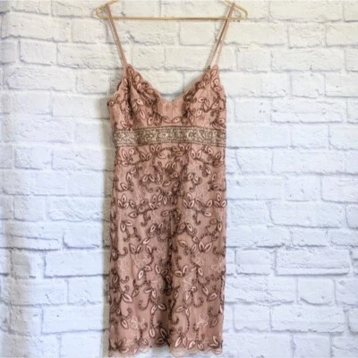 Vestido Sue Wong Nocturne Lentejuelas Cuentas 2 Sándalo Rubor Rosa Cóctel Fiesta Y2K Foto 1 de 4