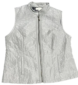 Chico's Damen Weste Gr. 1 Medium grau silber bestickt spitz zulaufende Taillentaschen - Bild 1 von 4